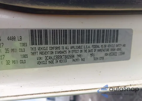 2019 Jeep Compass Latitude Fwd z USA, uszkodzony, nr VIN 3C4NJCBB9KT802894